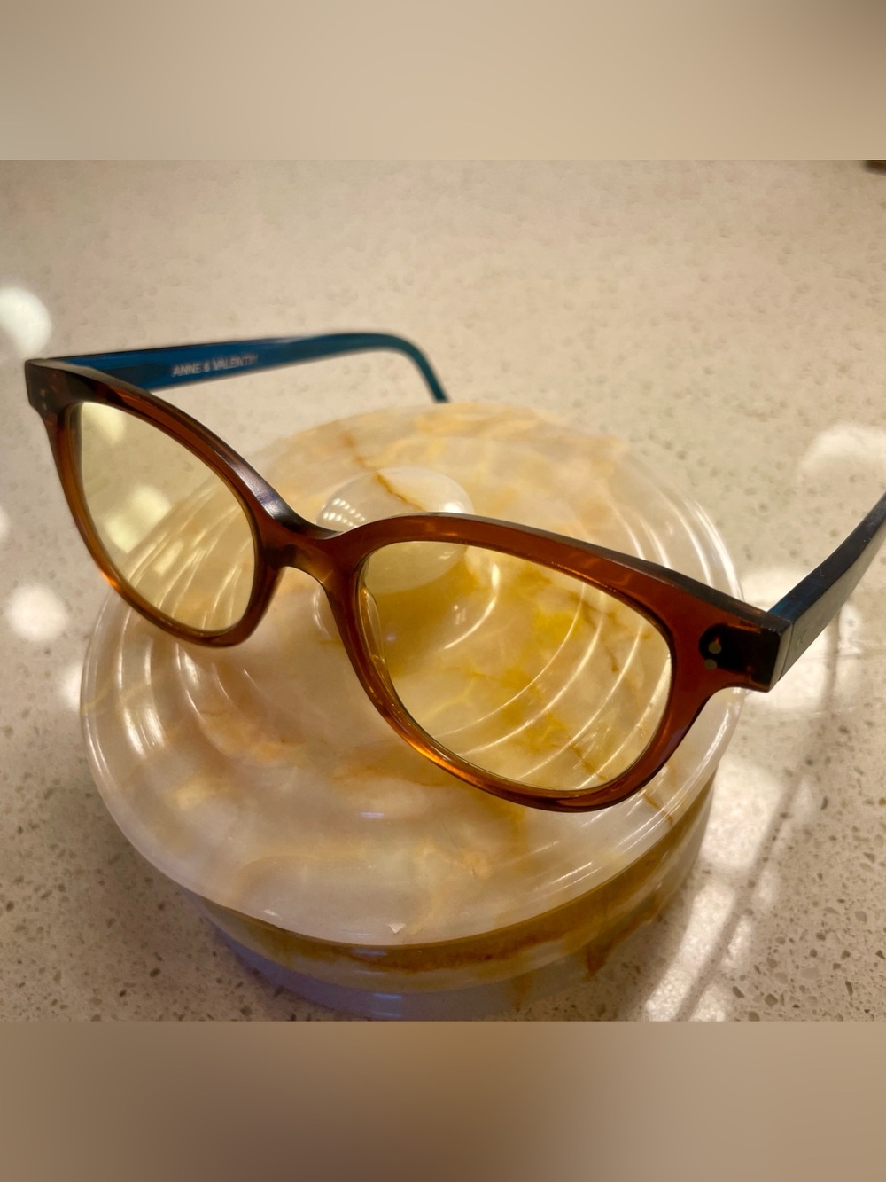 Anne et Valentin Carrington Eyeglasses Frames Amber & Teal As Is
